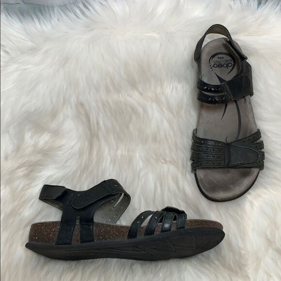Abeo Bijou Biosystem Black Leather Sandals Sz 8N - Picture 1 of 6